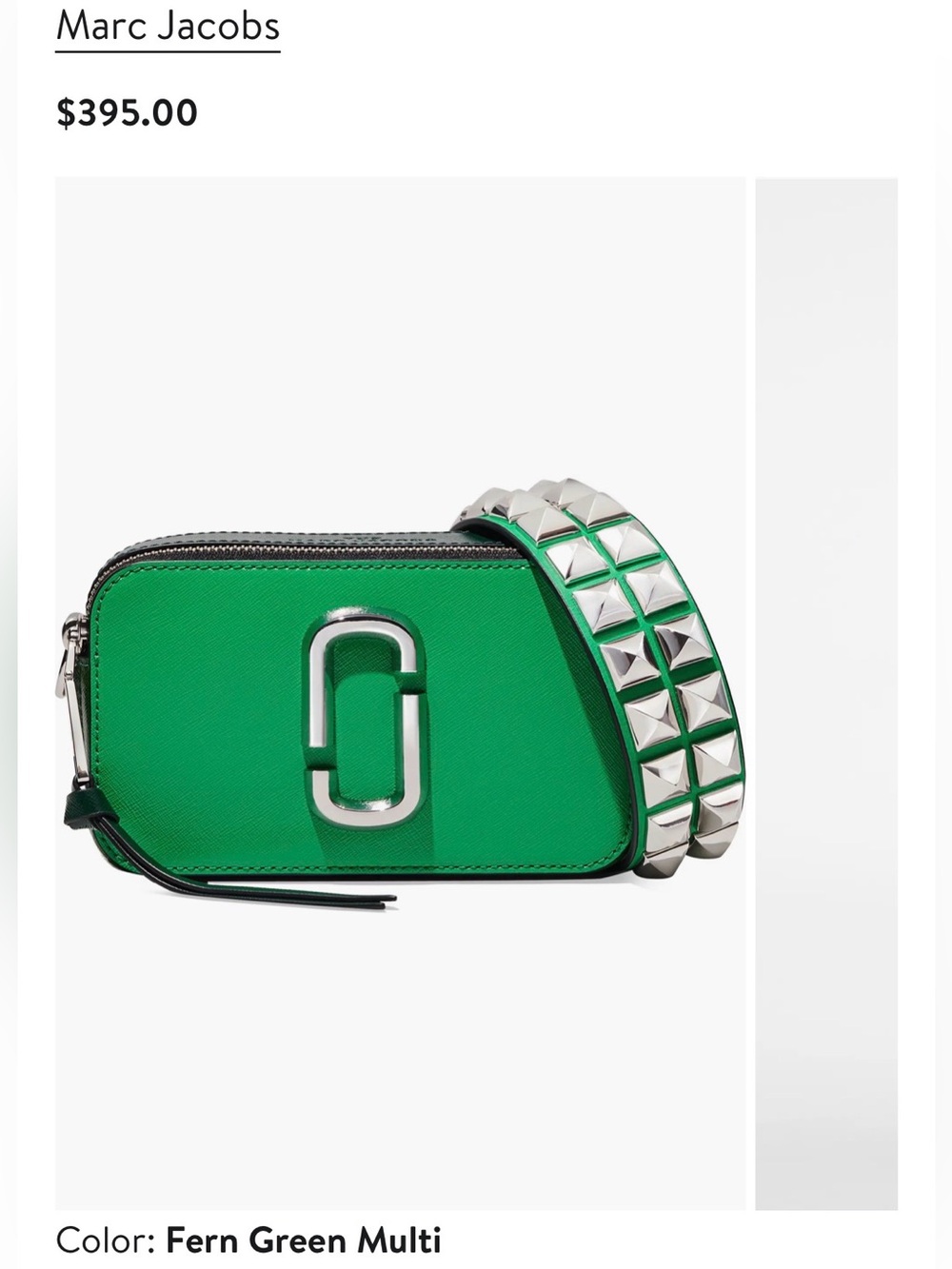 Authentic Marc Jacobs The Studded Snapshot Green Leather Shoulder Bag